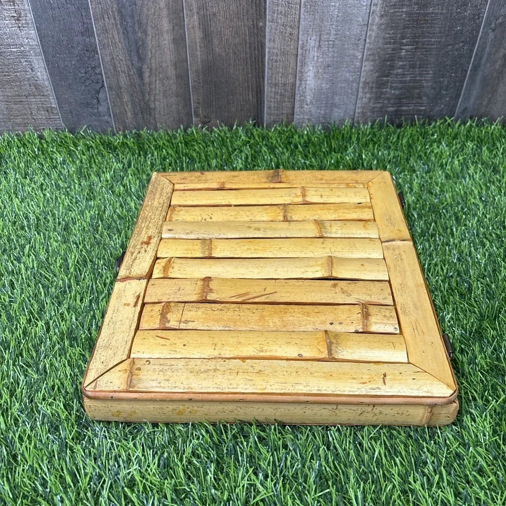 Vintage Bamboo‎ WoodBox Divided Storage Organizer Tropical Beach Decor